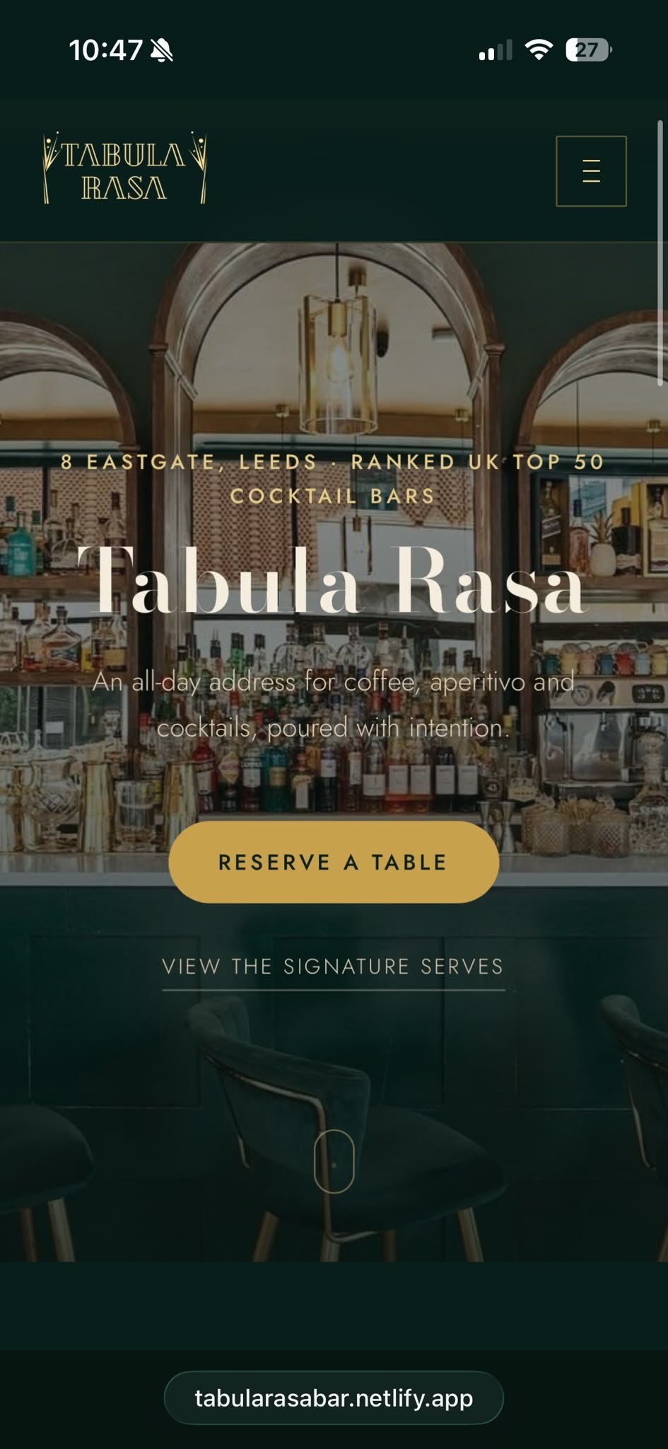 Tabula Rasa homepage, viewed on mobile